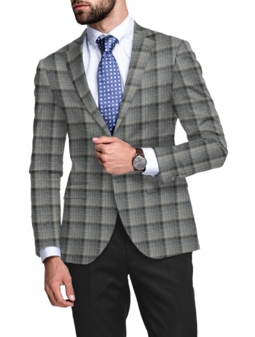 Raymond Men's 100% Merino Wool Checks  2.20 Meter Unstitched Tweed Jacketing & Blazer Fabric (Light Grey)