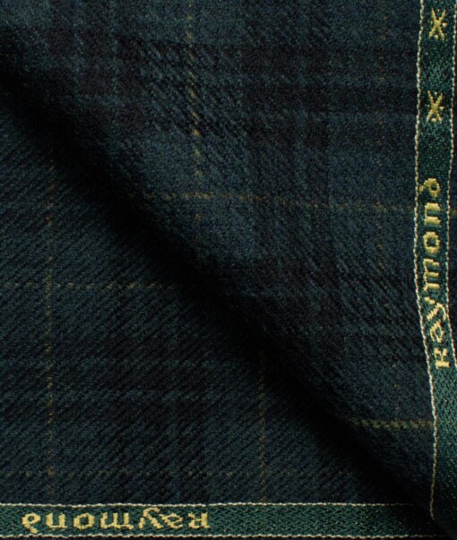 Raymond Men's 100% Merino Wool Checks  2.20 Meter Unstitched Tweed Jacketing & Blazer Fabric (Pine Green)