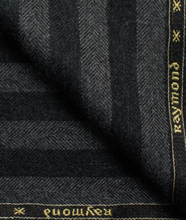 Raymond Men's 100% Merino Wool Striped  2.20 Meter Unstitched Tweed Jacketing & Blazer Fabric (Grey & Black)