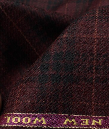 Raymond Men's 100% Merino Wool Checks  2.20 Meter Unstitched Tweed Jacketing & Blazer Fabric (Maroon)