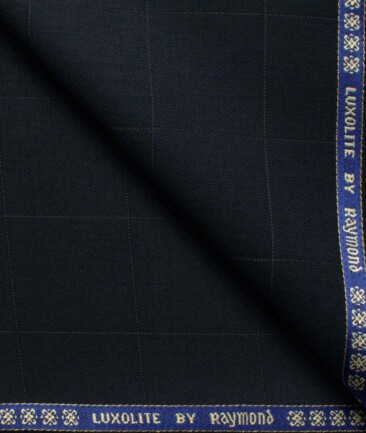Raymond Men's 70% Wool Super 120's Checks  Unstitched Suiting Fabric (Dark Navy Blue)