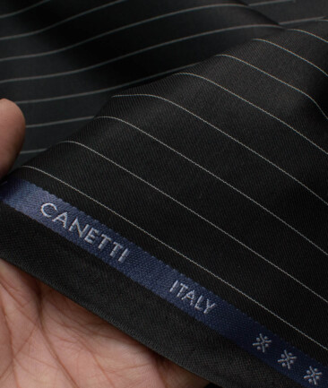Canetti Men's Terry Rayon  Striped  Unstitched Suiting Fabric (Black)