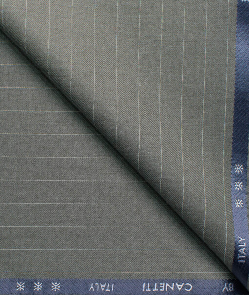 Canetti Men's Terry Rayon  Striped  Unstitched Suiting Fabric (Worsted Grey)