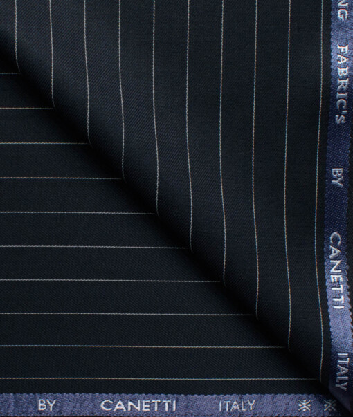 Canetti Men's Terry Rayon  Striped  Unstitched Suiting Fabric (Navy Blue)