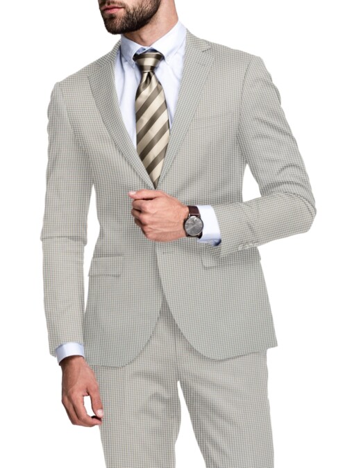 Canetti Men's Terry Rayon  Checks  Unstitched Stretchable Suiting Fabric (White & Grey)