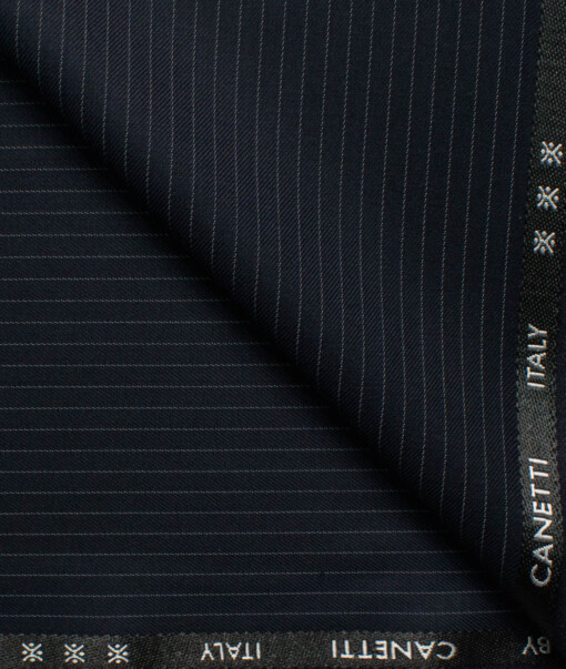 Canetti Men's Terry Rayon  Striped  Unstitched Suiting Fabric (Navy Blue)