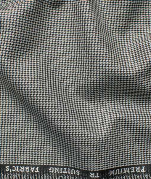 Canetti Men's Terry Rayon  Houndstooth  Unstitched Suiting Fabric (White & Black)
