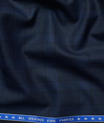 Raymond Men's Polyester Viscose  Checks  Unstitched Suiting Fabric (Dark Blue)