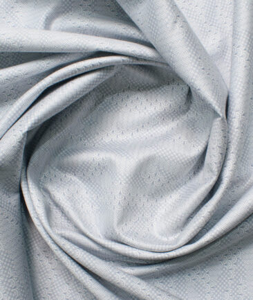 Cadini Men's Premium Cotton Printed  Unstitched Shirting Fabric (White & Blue)