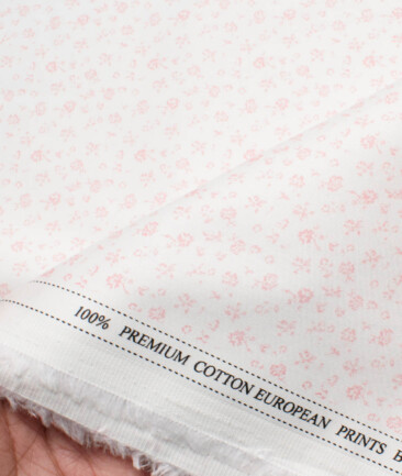 Cadini Men's Premium Cotton Printed  Unstitched Shirting Fabric (White & Pink)