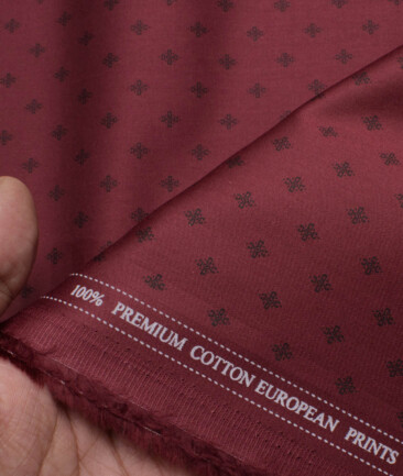 Cadini Men's Premium Cotton Printed  Unstitched Shirting Fabric (Wine)