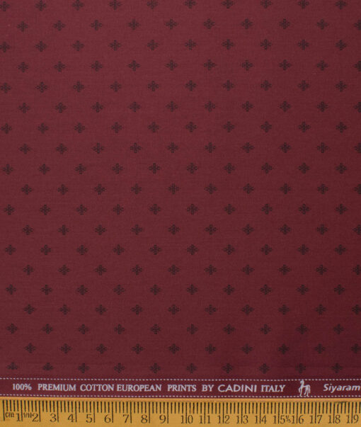 Cadini Men's Premium Cotton Printed  Unstitched Shirting Fabric (Wine)
