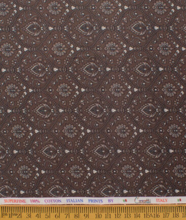Canetti Men's Superfine Cotton Printed  Unstitched Shirting Fabric (Dark Brown)