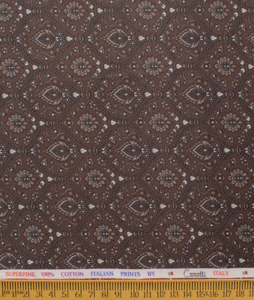 Canetti Men's Superfine Cotton Printed  Unstitched Shirting Fabric (Dark Brown)