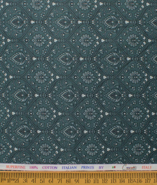 Canetti Men's Superfine Cotton Printed  Unstitched Shirting Fabric (Sea Green)