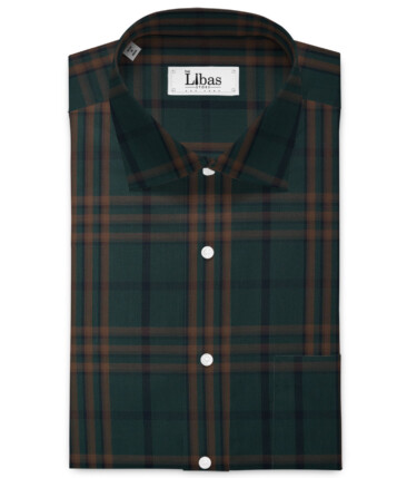 Treviso by Luthai Men's Giza Cotton Checks  Unstitched Shirting Fabric (Dark Pine Green)