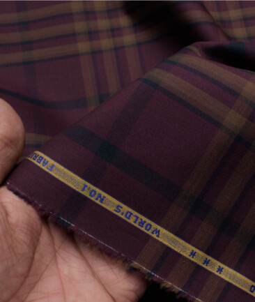 Treviso by Luthai Men's Giza Cotton Checks  Unstitched Shirting Fabric (Dark Wine)