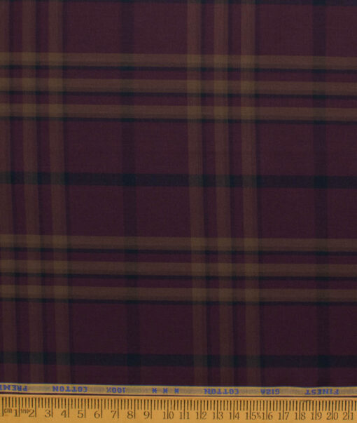 Treviso by Luthai Men's Giza Cotton Checks  Unstitched Shirting Fabric (Dark Wine)