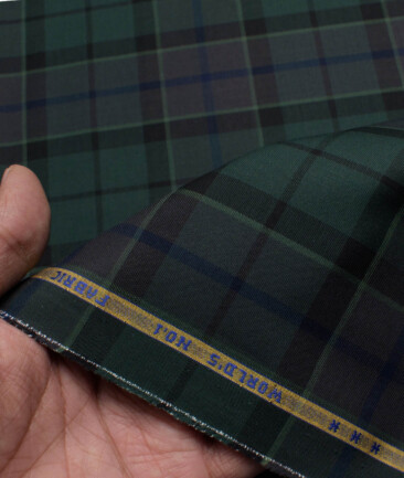 Treviso by Luthai Men's Giza Cotton Checks  Unstitched Shirting Fabric (Pine Green)