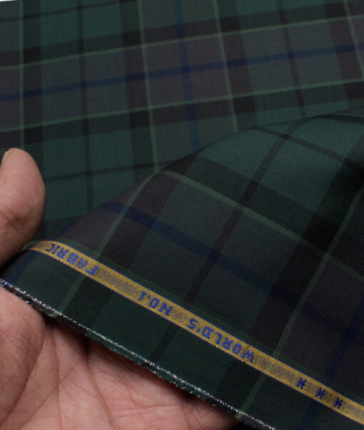 Treviso by Luthai Men's Giza Cotton Checks  Unstitched Shirting Fabric (Pine Green)