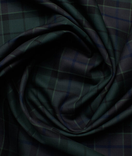 Treviso by Luthai Men's Giza Cotton Checks  Unstitched Shirting Fabric (Pine Green)