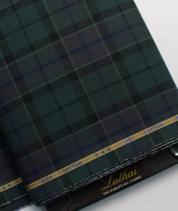 Treviso by Luthai Men's Giza Cotton Checks  Unstitched Shirting Fabric (Pine Green)