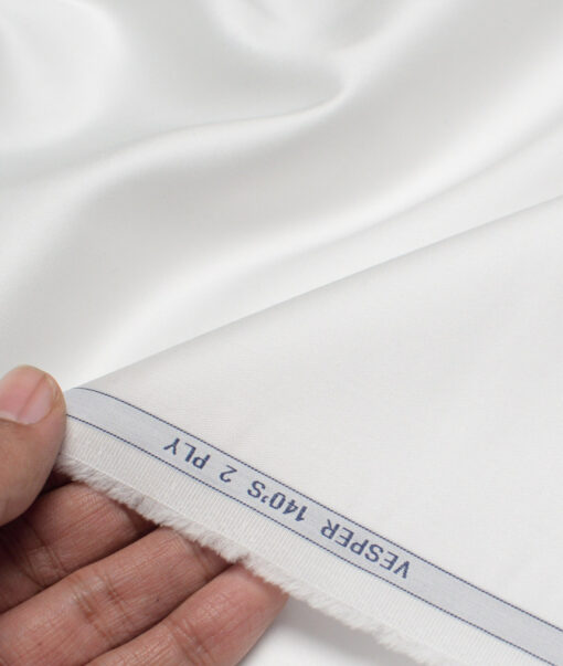 Luthai 2/140's Supima Cotton Solids  Unstitched Shirt or Kurta Pajama Fabric (White) - Image 2