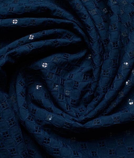 Nemesis Men's Cotton Embroidered  Unstitched Ethnic Kurta Fabric (Royal Blue)