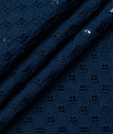 Nemesis Men's Cotton Embroidered  Unstitched Ethnic Kurta Fabric (Royal Blue)