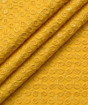 Nemesis Men's Cotton Embroidered  Unstitched Ethnic Kurta Fabric (Yellow)
