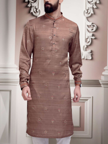 Nemesis Men's Terry Rayon Embroidered  Unstitched Ethnic Kurta Fabric (Rose Gold)