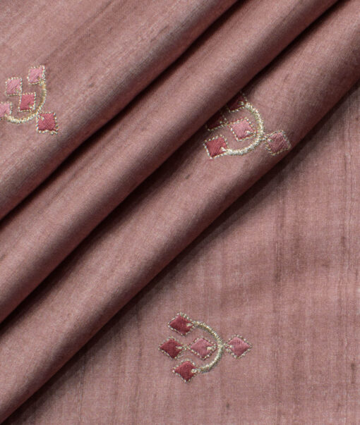 Nemesis Men's Terry Rayon Embroidered  Unstitched Ethnic Kurta Fabric (Rose Gold)