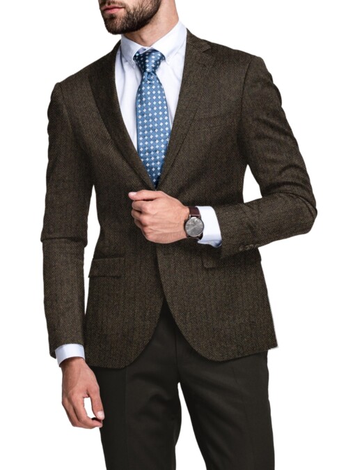 OCM Men's 100% Merino Wool Striped  2 Meter Unstitched Tweed Jacketing & Blazer Fabric (Dark Brown)