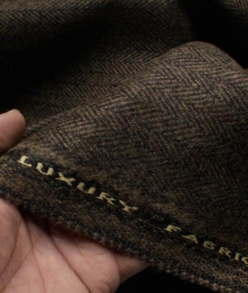 OCM Men's 100% Merino Wool Striped  2 Meter Unstitched Tweed Jacketing & Blazer Fabric (Dark Brown)