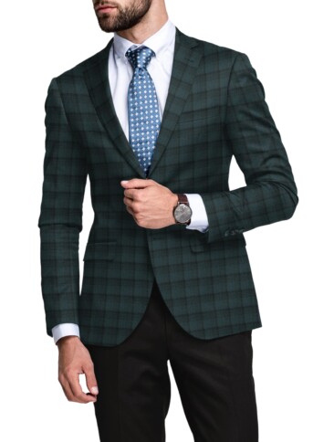 Raymond Men's 52% Merino Wool Super 70's Checks  2.20 Meter Unstitched Tweed Jacketing & Blazer Fabric (Pine Green)