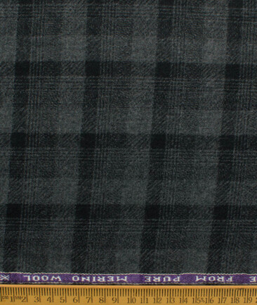 Raymond Men's 100% Merino Wool Checks  2.20 Meter Unstitched Tweed Jacketing & Blazer Fabric (Grey & Black)