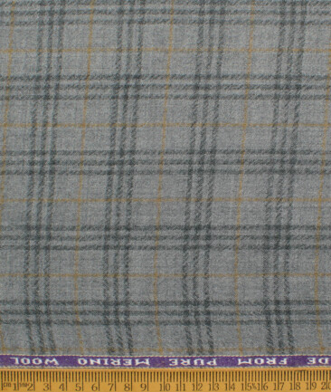 Raymond Men's 100% Merino Wool Checks  2.20 Meter Unstitched Tweed Jacketing & Blazer Fabric (Light Grey)
