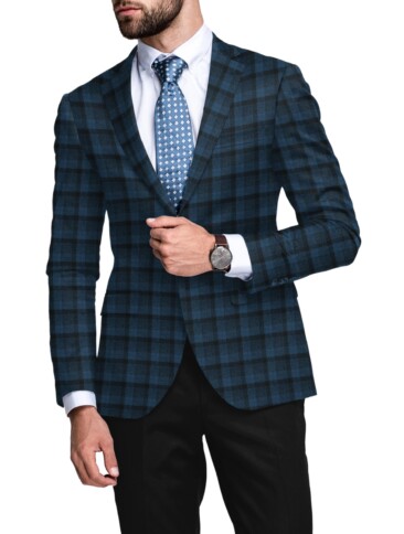 Raymond Men's 100% Merino Wool Checks  2.20 Meter Unstitched Tweed Jacketing & Blazer Fabric (Royal Blue)