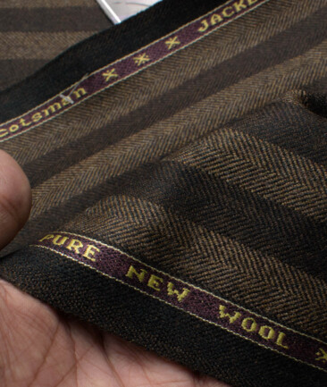 Raymond Men's 100% Merino Wool Striped  2.20 Meter Unstitched Tweed Jacketing & Blazer Fabric (Brown)