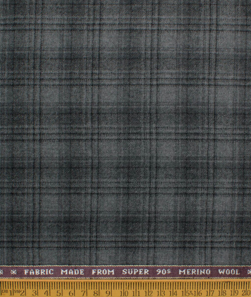 Raymond Men's 100% Merino Wool Super 90's Checks  2.20 Meter Unstitched Tweed Jacketing & Blazer Fabric (Grey & Black)