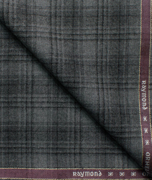 Raymond Men's 100% Merino Wool Super 90's Checks  2.20 Meter Unstitched Tweed Jacketing & Blazer Fabric (Grey & Black)