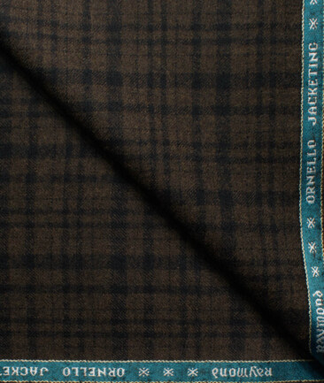 Raymond Men's 100% Merino Wool Super 90's Checks  2.20 Meter Unstitched Tweed Jacketing & Blazer Fabric (Brown)