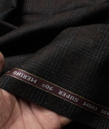 Raymond Men's 100% Merino Wool Super 90's Checks  2.20 Meter Unstitched Tweed Jacketing & Blazer Fabric (Dark Brown)