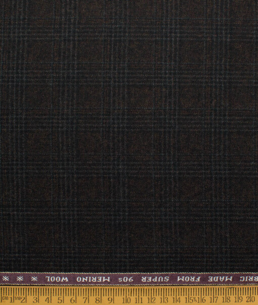 Raymond Men's 100% Merino Wool Super 90's Checks  2.20 Meter Unstitched Tweed Jacketing & Blazer Fabric (Dark Brown)