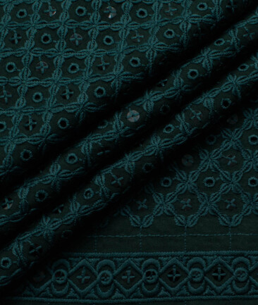 Nemesis Men's Cotton Embroidered  Unstitched Ethnic Kurta Fabric (Dark Green)
