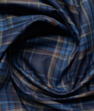 Soktas Men's Giza Cotton Checks  Unstitched Shirting Fabric (Dark Blue)