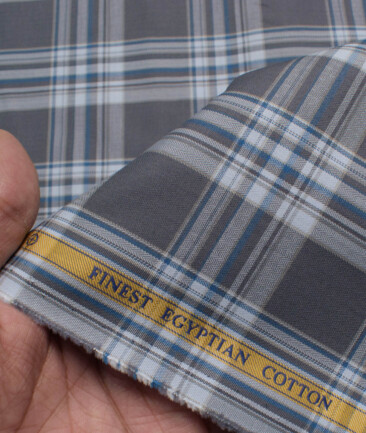 Soktas Men's Giza Cotton Checks  Unstitched Shirting Fabric (Dark Grey)