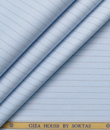Soktas Men's Giza Cotton Striped  Unstitched Shirting Fabric (Sky Blue)