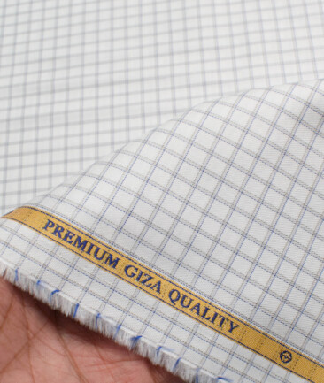Soktas Men's Giza Cotton Checks  Unstitched Shirting Fabric (White & Grey)