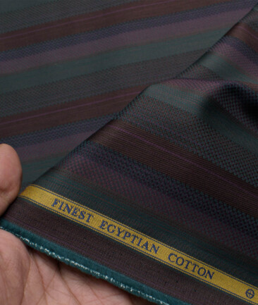 Soktas Men's Giza Cotton Striped  Unstitched Shirting Fabric (Pine Green)